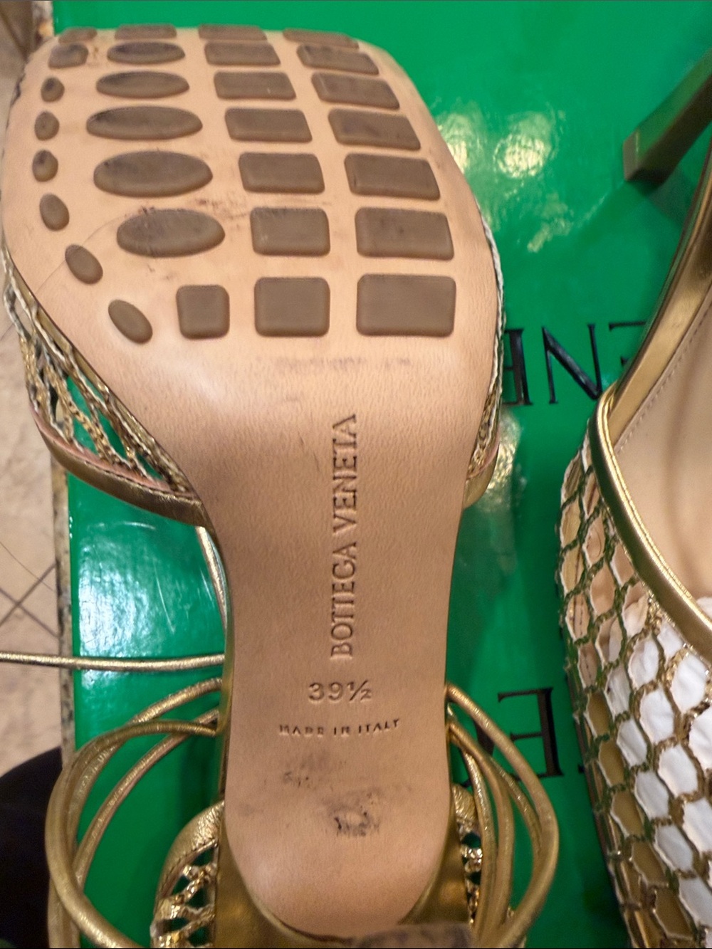 Bottega Veneta Gold Lace-Up Woven High Heels - Picture 5 of 5